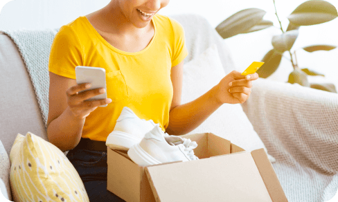 Girl opens the box with the gift