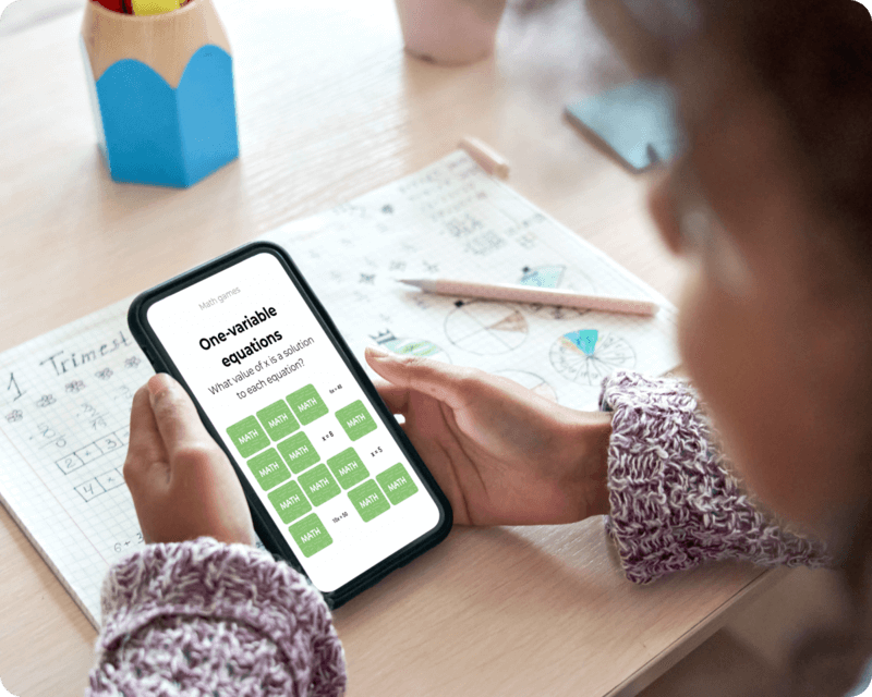 Child is playing a math memory game