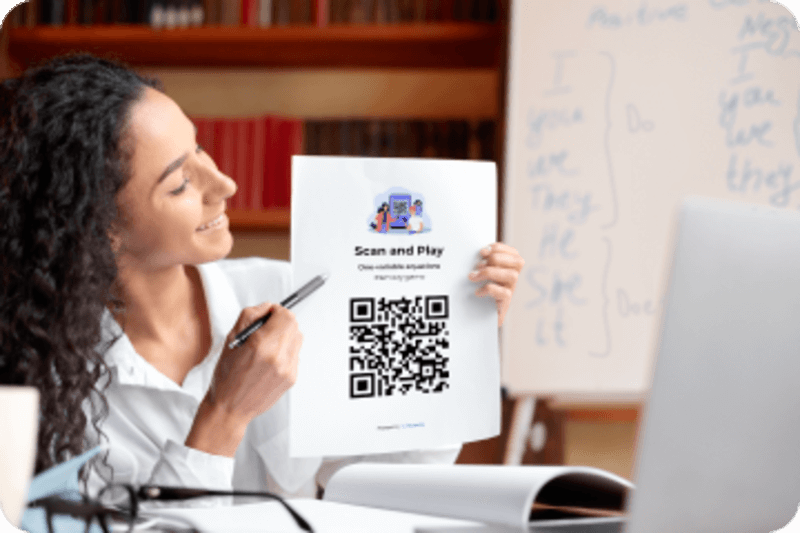 Teacher shares QR code for a project with students