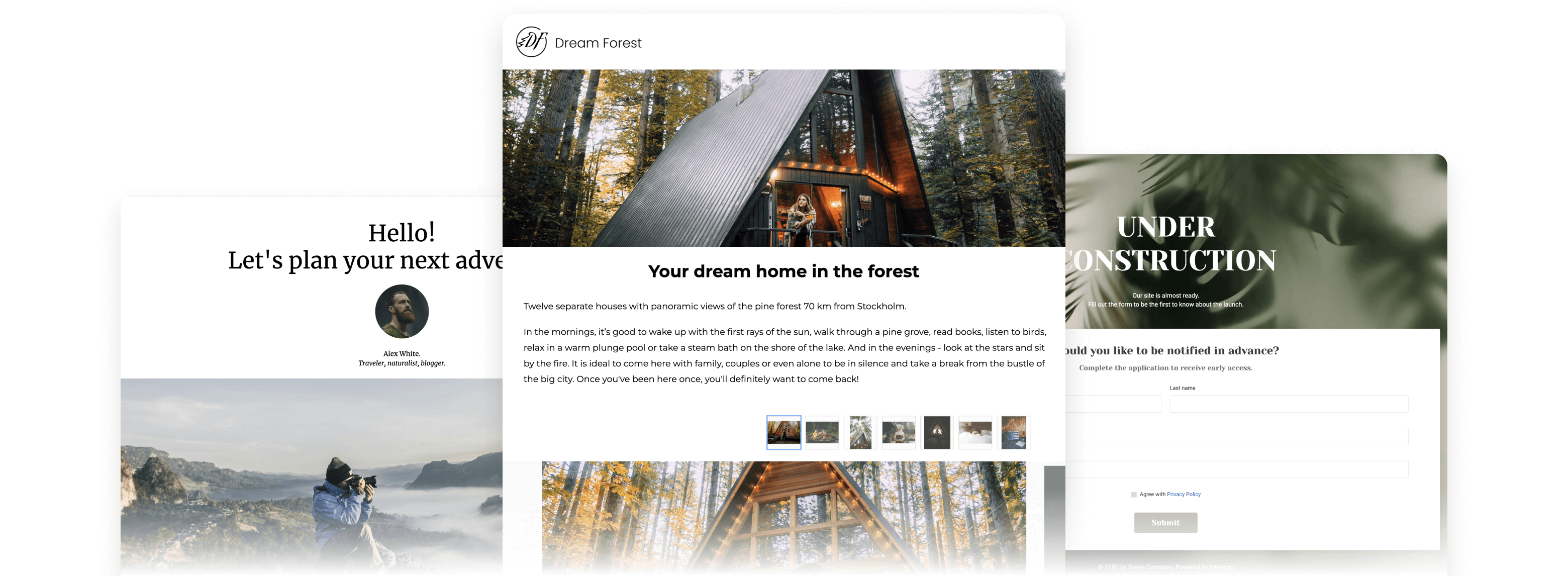 Posters with Interacty projects based on mechanics "Конструктор лендингов"