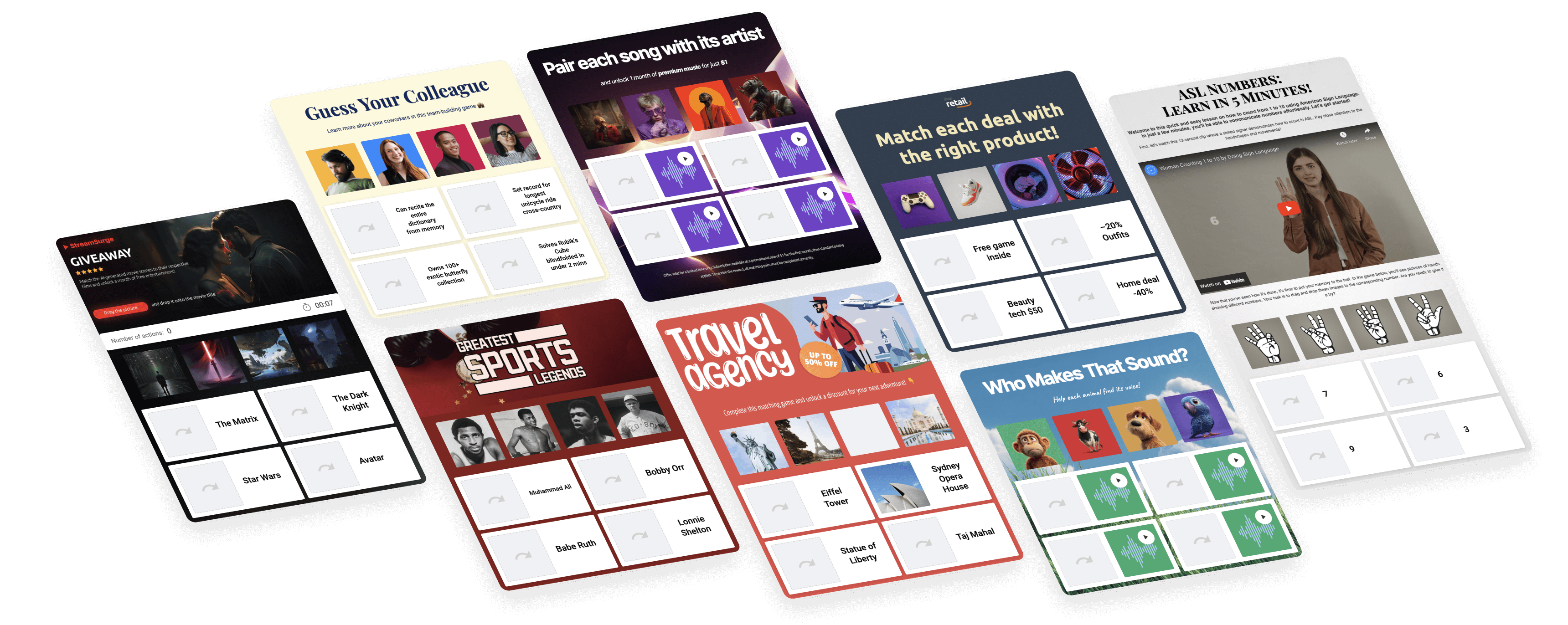 Posters with Interacty projects based on mechanics "Сопоставление"